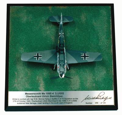 Messerschmitt Bf 109E-4 1/72 scale pewter signed limited edition aircraft model as flown in the Battle of Britain. Handmade by Staples and Vine Ltd.