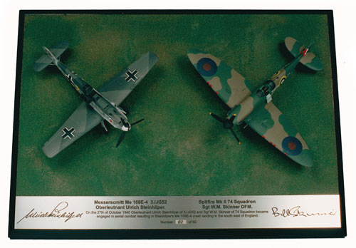 Messerschmitt Bf 109E-4 and Spitfire Mk II 1/72 scale pewter limited edition aircraft model. Handmade by Staples and Vine Ltd.
