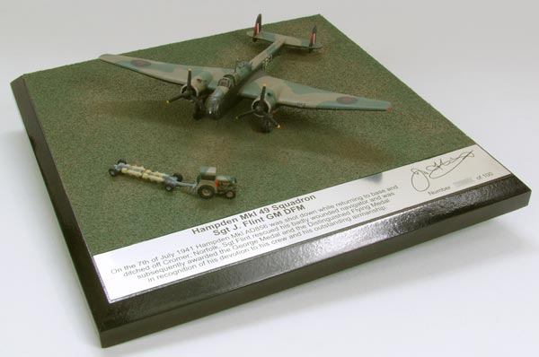 Handley Page Hampden MK I 1/144 scale pewter limited edition aircraft model as flown by J Flint who was awarded the George Medal. Handmade by Staples and Vine Ltd.