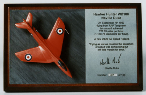 Hawker Hunter WB188 1/144 scale pewter limited edition aircraft model as flown by Neville Duke to break the air speed record. Handmade by Staples and Vine Ltd.