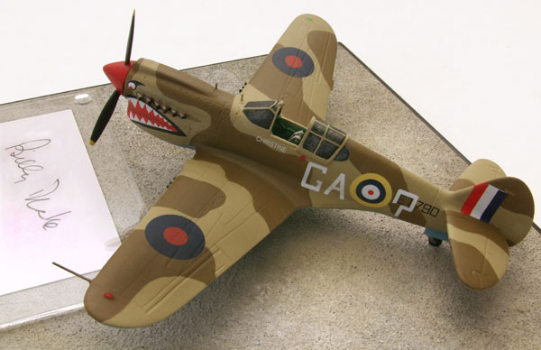 Curtiss Kittyhawk Mk IA 1/72 scale pewter limited edition aircraft model. Signed by the pilot Billy Drake. Handmade by Staples and Vine Ltd.