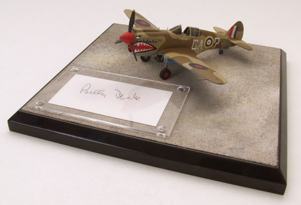 Curtiss Kittyhawk Mk IA 1/72 scale pewter limited edition aircraft model. Signed by the pilot Billy Drake. Handmade by Staples and Vine Ltd.