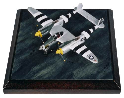 Lockheed P-38J Lightning Mamas Boy 1/144 scale pewter limited edition aircraft model featuring full D-Day stripes. Handmade by Staples and Vine Ltd.