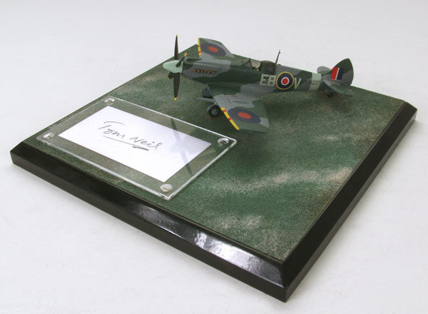 Supermarine Spitfire Mk XII 1/72 pewter limited edition aircraft model signed by the pilot Tom Neil. Handmade by Staples and Vine Ltd.