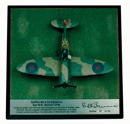 Supermarine Spitfire Mk II 1/72 scale pewter limited edition aircraft model as flown by Bill Skinner in the Battle of Britain. Handmade by Staples and Vine Ltd.