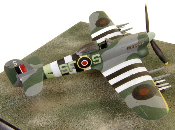 Hawker Typhoon Mk IB 1/72 scale pewter limited edition aircraft model. As flown on D-Day with full invasion stripes and rockets. Handmade by Staples and Vine Ltd.